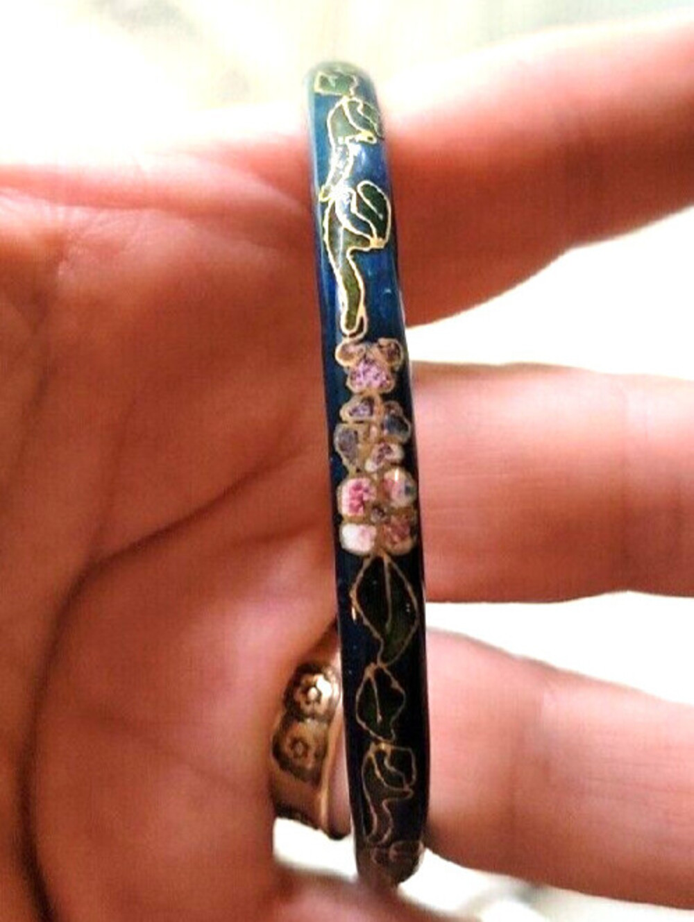 Vintage Blue/Pink/Green/Gold/Red Cloisonne Bracelet Bangle, Asian, Flowers